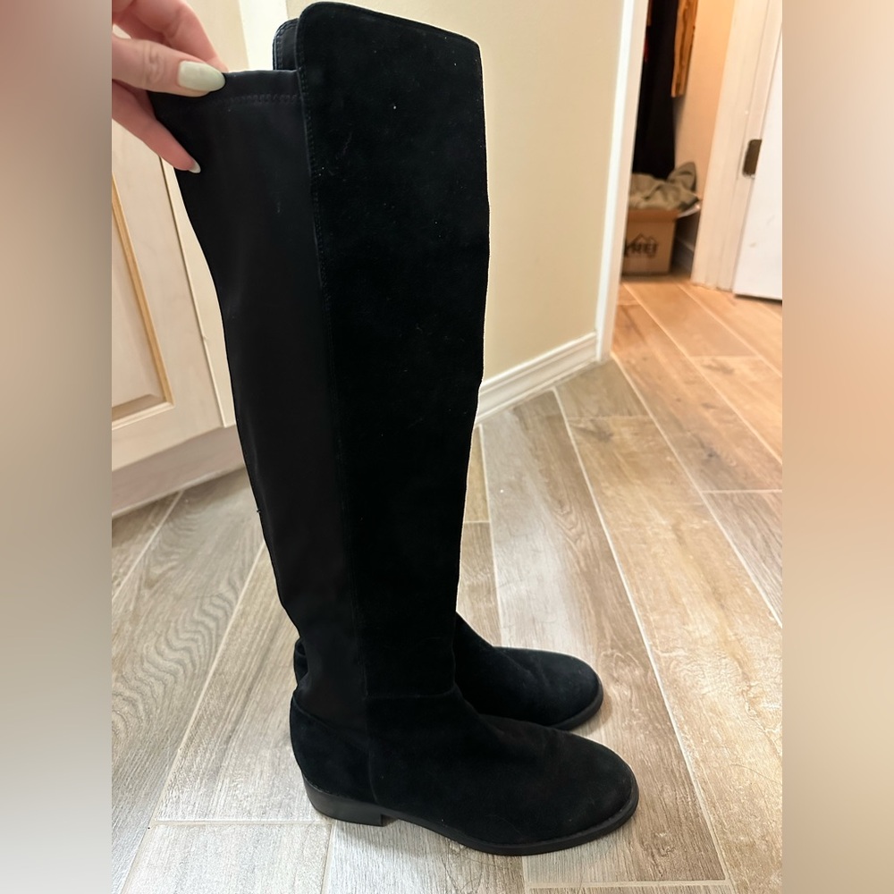 Blonde over the knee waterproof boots